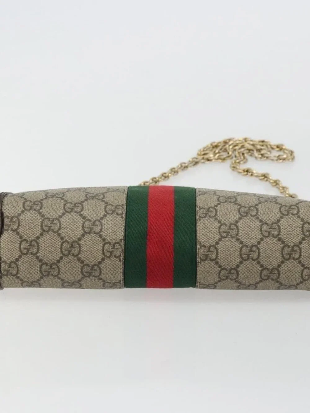 GUCCI GG Supreme Web Sherry Line Chain Bag PVC Beige Gold 503877 Auth mr1659